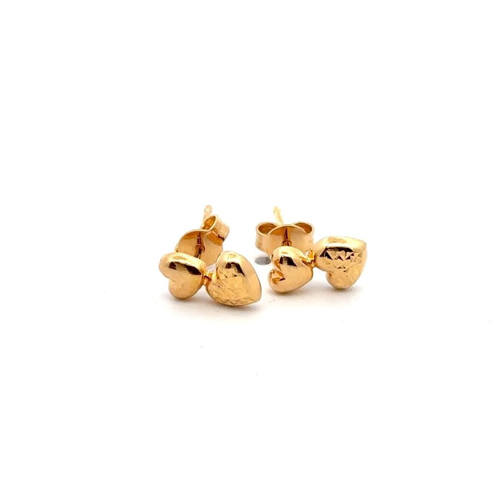 18K Gold Earrings Stud Double Hearts 1.59 grams